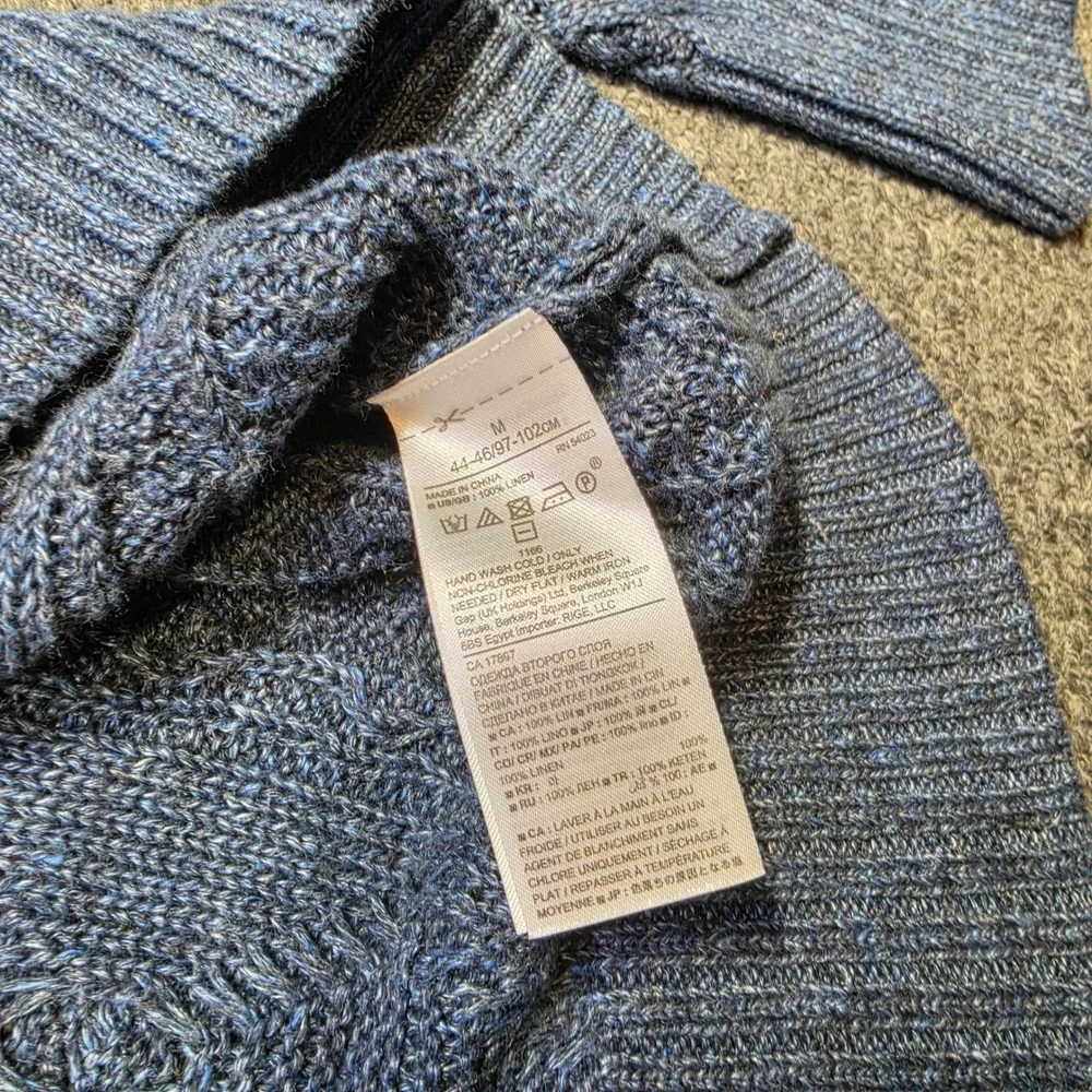 Banana Republic Sweater Blue Mens Medium Cable Knit Linificio Linen Crewneck